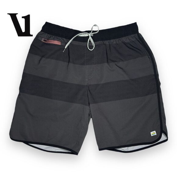 Vuori Banks Shorts Mens Large Gray Striped "V" Cycled Performance 4-Way Stretch - Picture 1 of 8